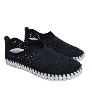 Ilse Jacobsen Tulip Flats Size EU41 Black SlipOn Perforated Loafers US 10.5 11